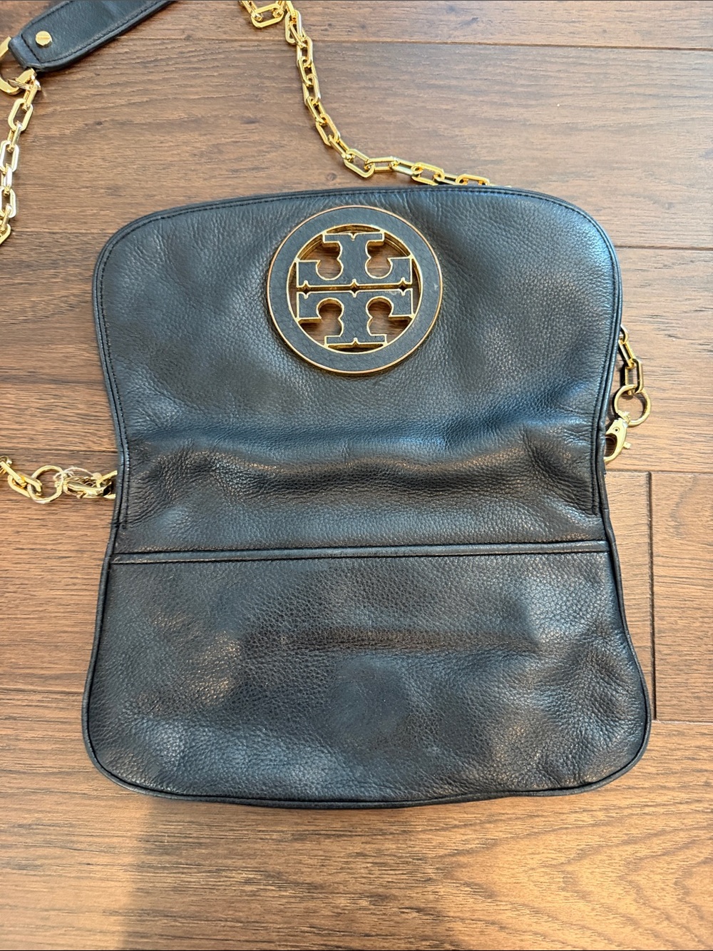 Tory Burch Black Leather Crossbody with Gold-Tone Logo and Chain - C39-182 - Picture 10 of 14